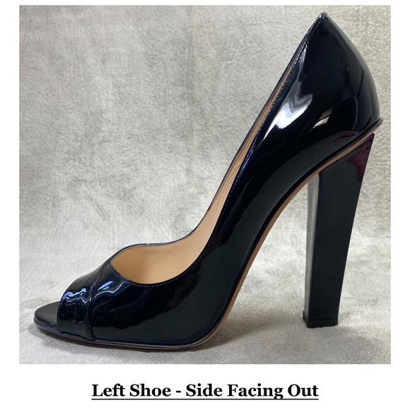 SOLD $$$ JIMMY CHOO Italy Black Patent Leather Block Heel Peep Toe Pump EU 38.5 - Picture 5 of 10